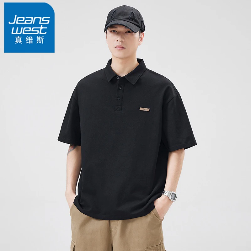 真维斯男士短袖polo衫休闲夏季半袖宽松翻领纯色百搭薄款上衣服