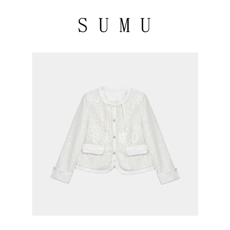 宿慕SUMU 国风亮片小香外套 3-6春季2024新款气质显瘦上衣26885