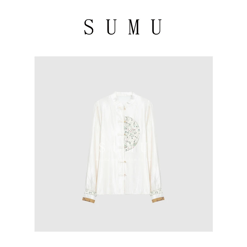 宿慕女款衬衫春季2024新款新国风休闲时尚衬衫拼接衬衣女89121