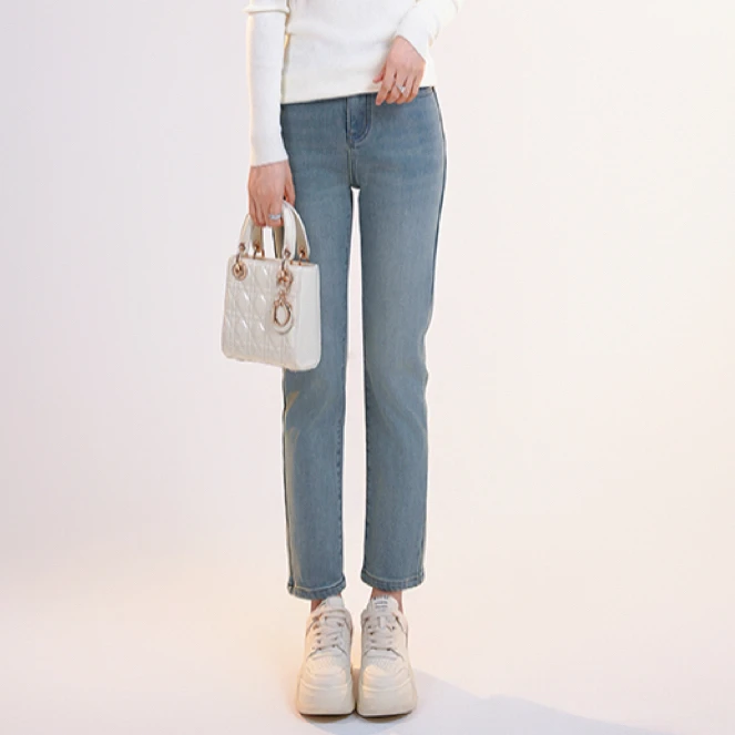 宿慕SUMU 女款加绒烟管牛仔裤11-5 冬季2024新款时尚九分裤A4503J