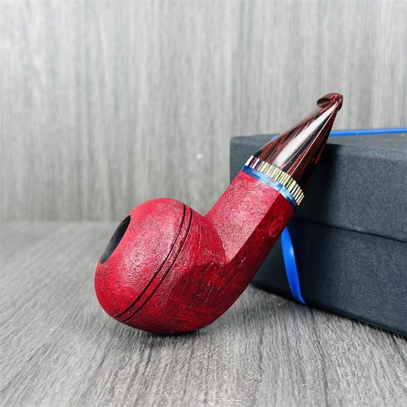 中国斗师华英雄 手工石楠木烟斗 暖鼻喷砂牛头