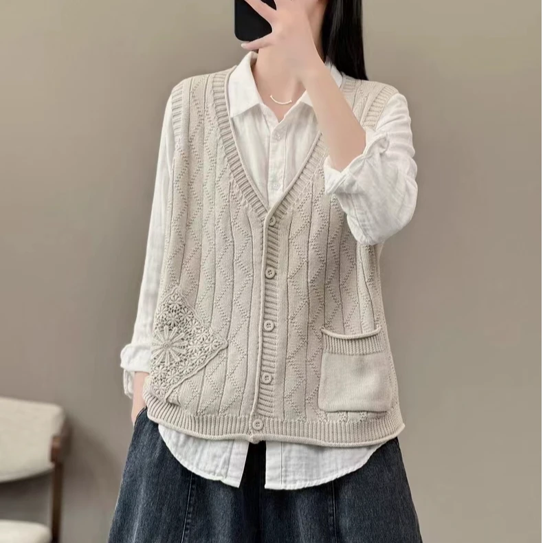 2024新款文艺复古开衫针织棉短外套女百搭宽松休闲上衣