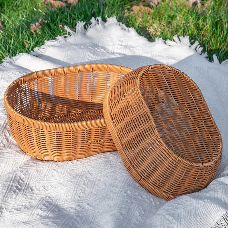 北欧风水果盘ins风零食果篮仿藤编客厅家用收纳筐大号厨房手工