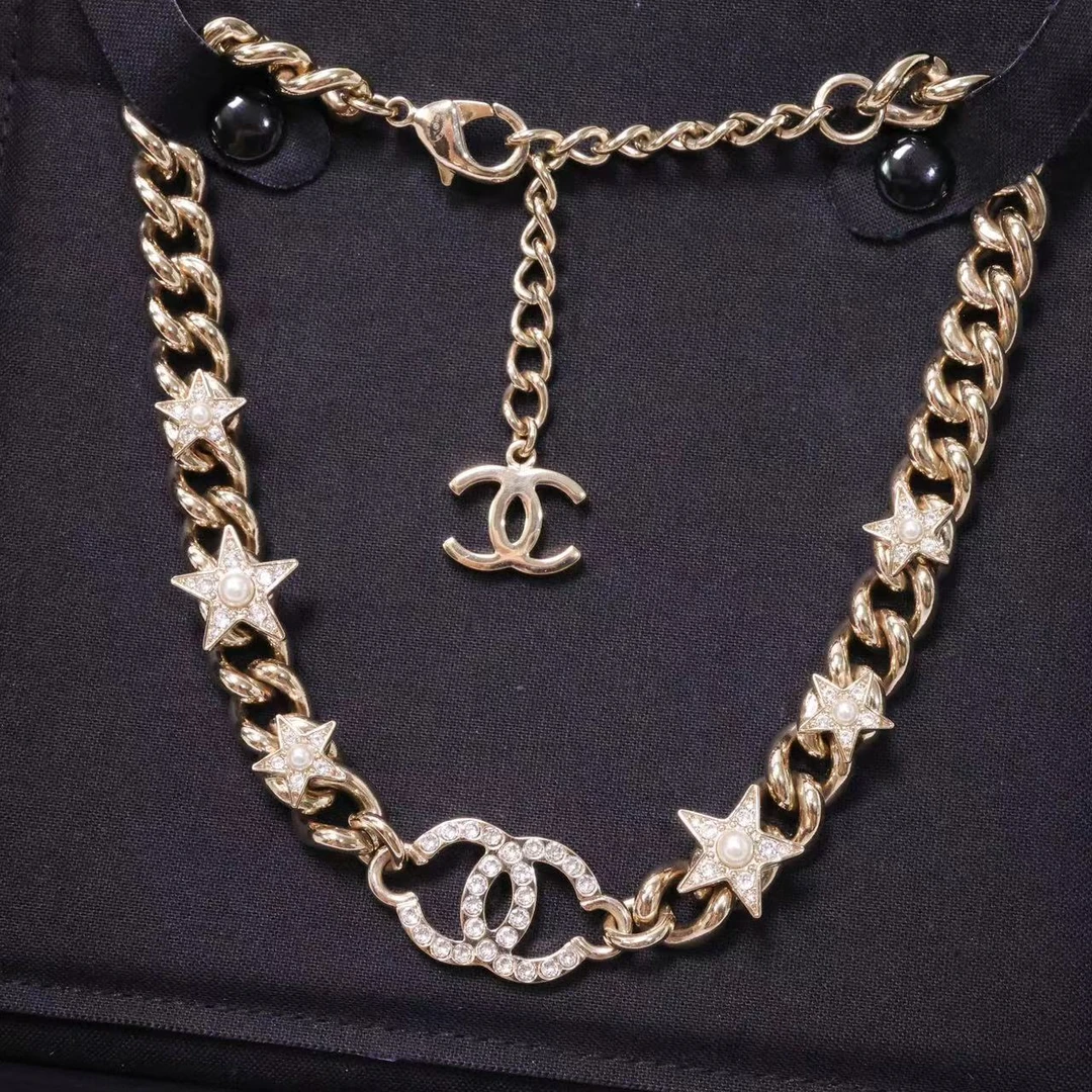 全新未使用 Chanel/香奈儿 24p五角星珍珠镶钻双C颈链 05769