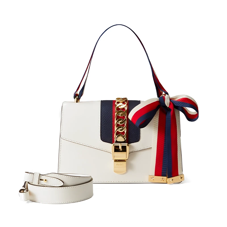 99新 GUCCI/古驰 塞尔维亚白色中号蝴蝶结单肩包 40882