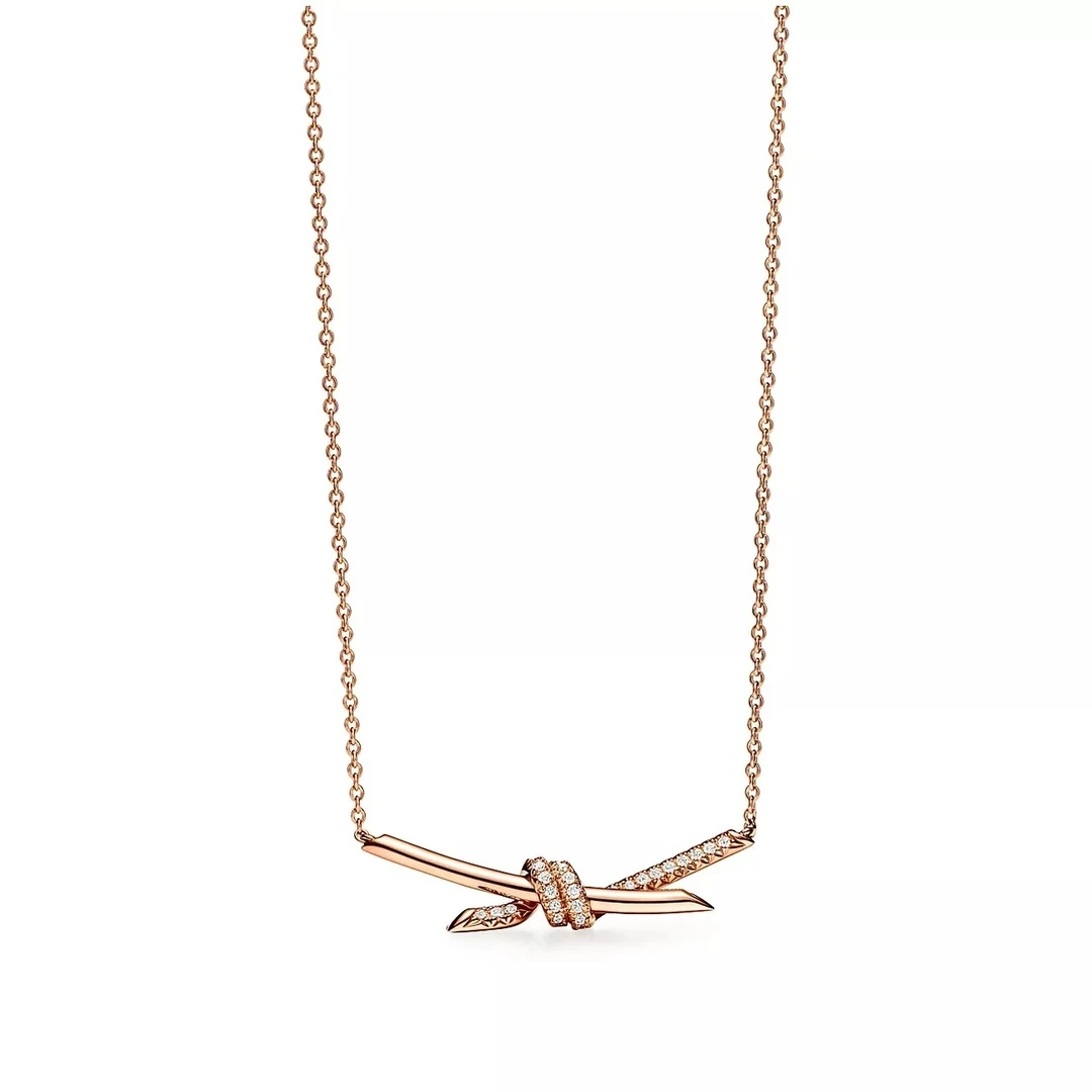未使用 Tiffany & Co./蒂芙尼 Kont 18k玫瑰金 镶钻绳结项链