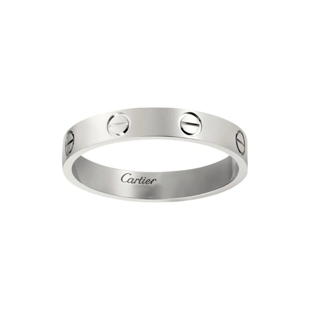 99新 Cartier/卡地亚 戒指 窄版18K白金LOVE系列情侣结婚对戒