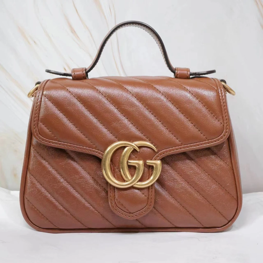 99新 GUCCI/古驰 单肩包 焦糖棕迷你马蒙邮差包 40897