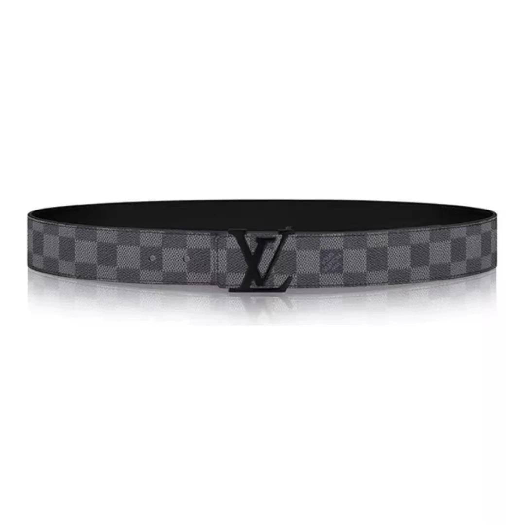 全新未使用 LouisVuitton/路易威登 黑扣棋盘格男款腰带4cm 9808