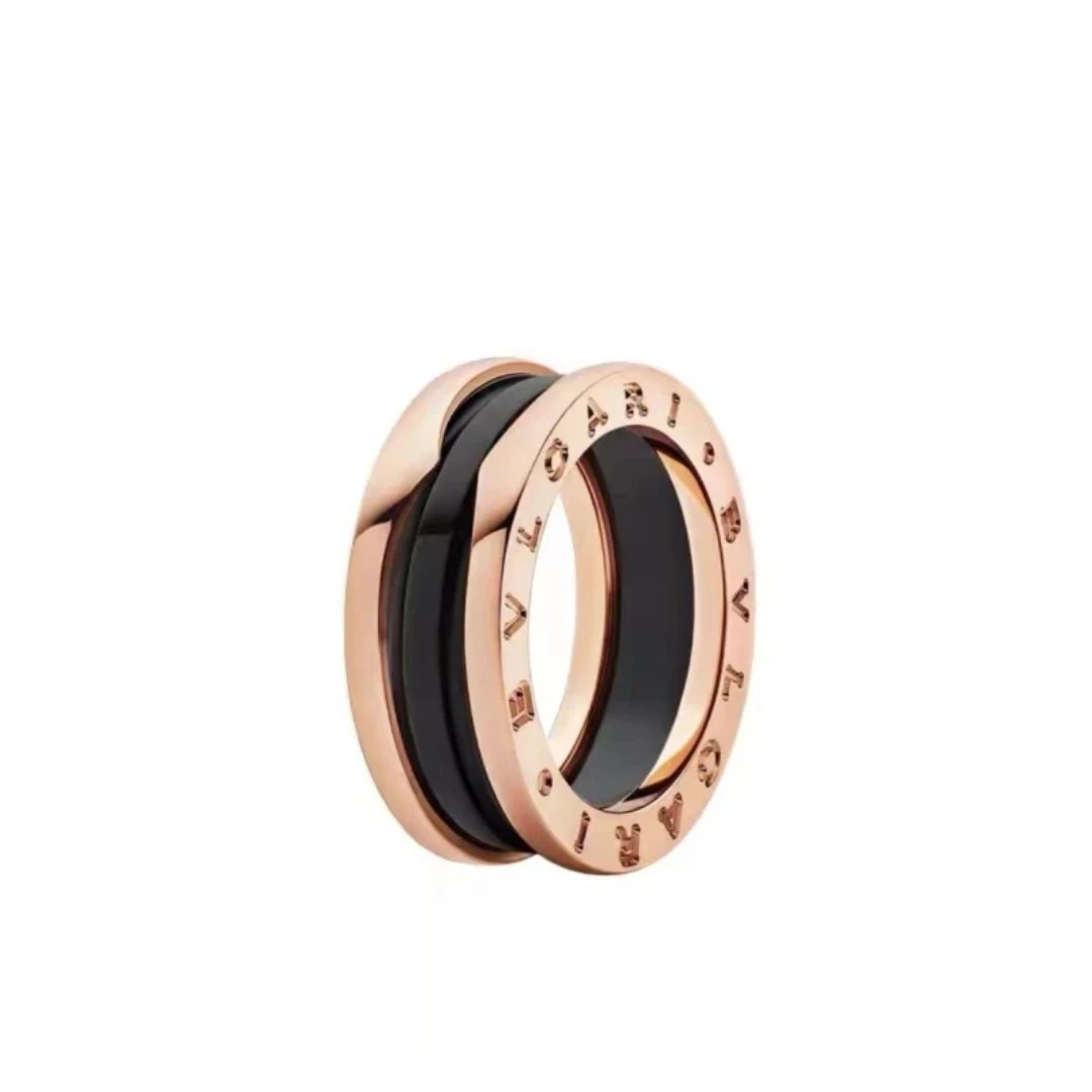99新 BVLGARI/宝格丽 B.ZERO1系列 18k玫金 黑陶瓷三环戒指