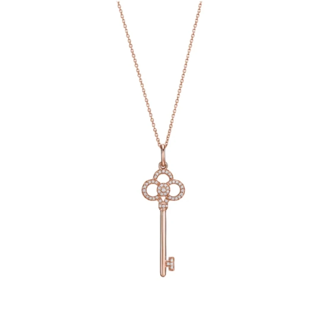 未使用 Tiffany & Co./蒂芙尼 18k玫瑰金 镶钻皇冠钥匙项链