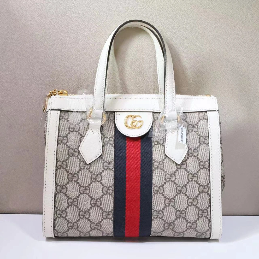 99新 GUCCI/古驰 Ophidia老花帆布拼皮小号托特包斜挎包40702