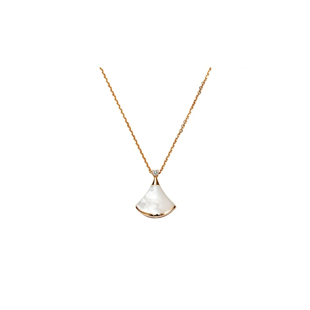 99新 BVLGARI/宝格丽 18k玫金 小号白扇子一颗钻项链 40278