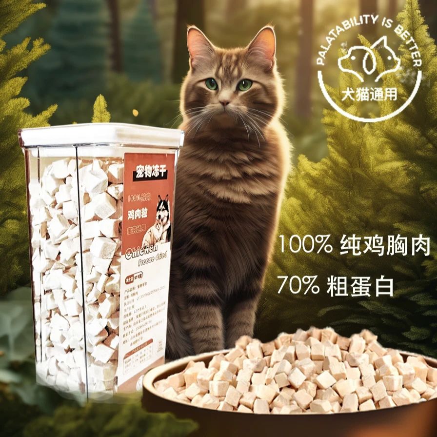 猫零食冻干桶鸡肉粒三文鱼鸭肉粒生骨肉条猫咪冻干狗零食猫粮主粮
