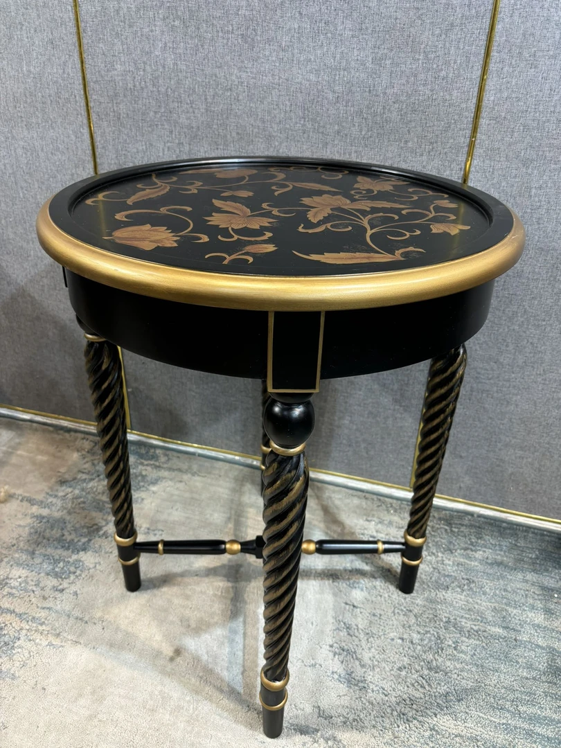 黑色描金休闲圆几 580*580*720  美式复古简约家用客厅边几