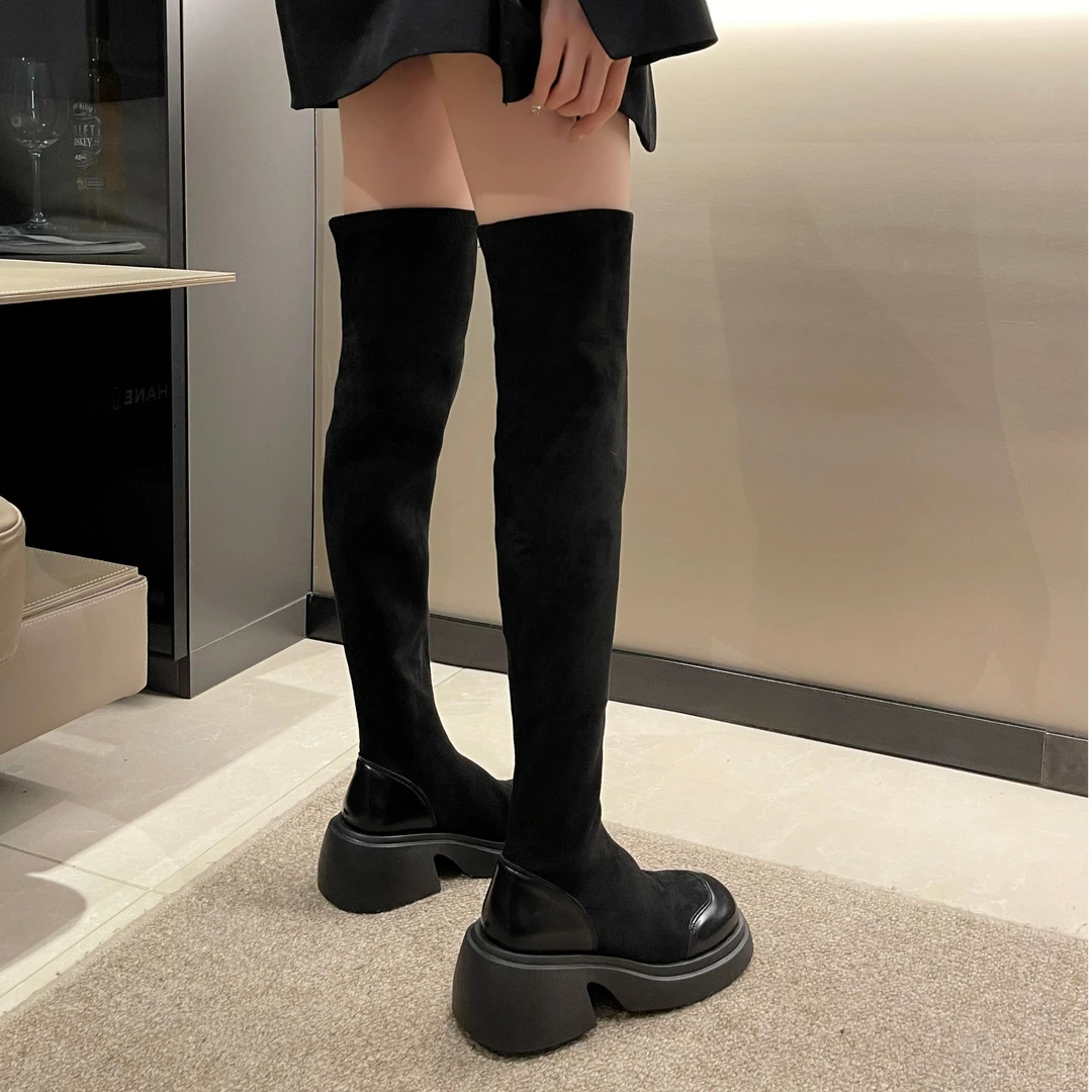 暮秋秋厚底过膝长筒靴女2024新款秋冬高筒瘦瘦靴百搭弹力骑士靴子