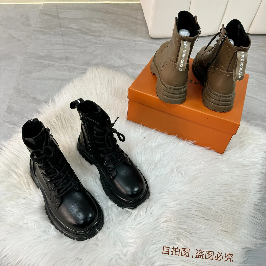 时尚马丁靴女2023秋冬新款英伦风时百搭加绒厚底休闲小短靴女单靴