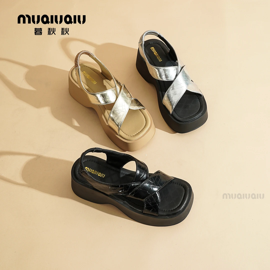 暮秋秋（断码清）厚底凉鞋女坡跟高跟时尚百搭露趾外穿防滑沙滩鞋