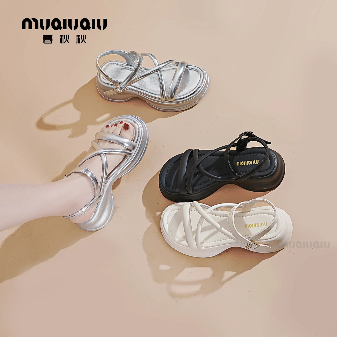 暮秋秋【断码清】网红厚底露趾凉鞋女2024夏新款休闲踩屎感软底时尚
