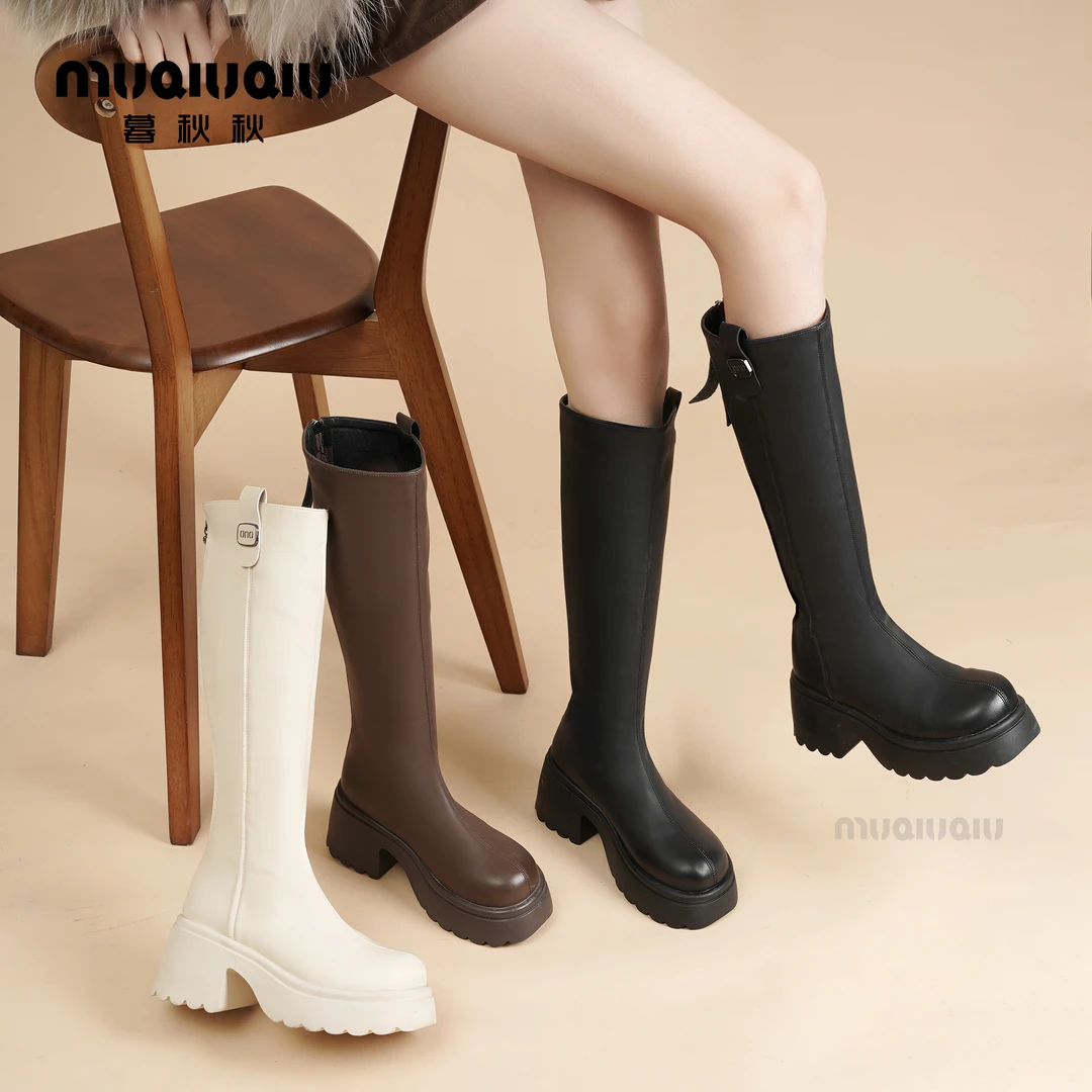 暮秋秋2025秋冬季长筒靴女新款骑士靴厚底小个子百搭英伦风长靴潮
