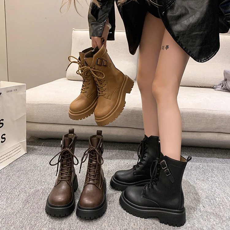 暮秋秋马丁靴2024年新款英伦风圆头短靴厚底增高百搭复古机车单靴