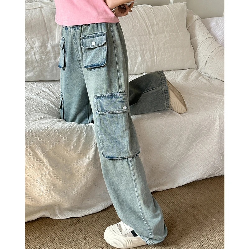 女大童牛仔工装裤宽松2024新款显瘦女童直筒裤阔腿裤