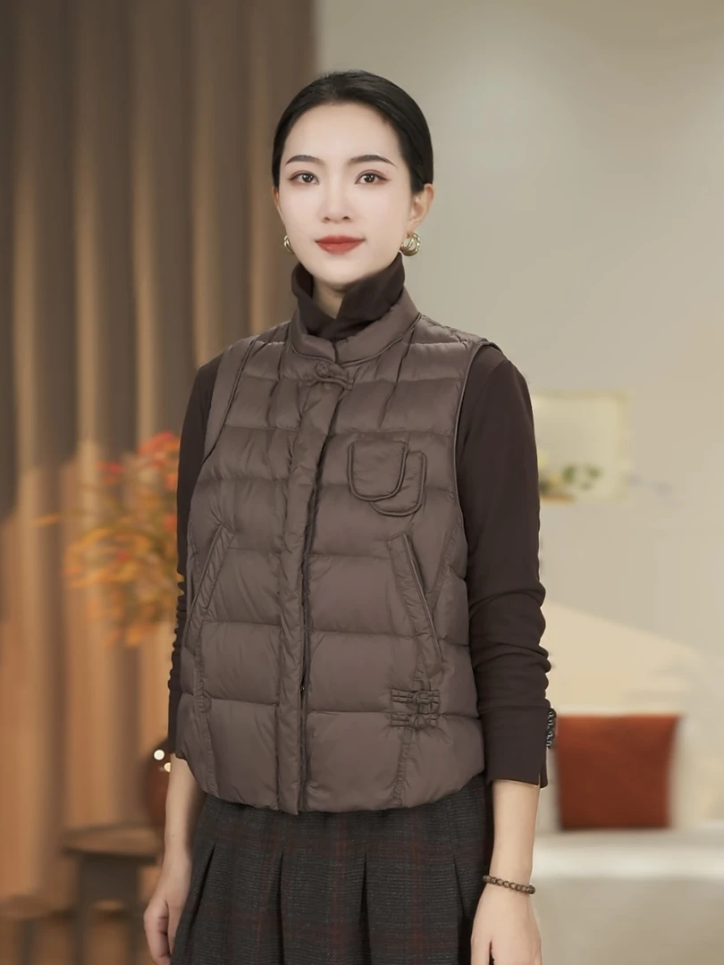 20666秋冬羽绒马甲白鸭绒坎肩无袖时尚文艺显瘦马夹