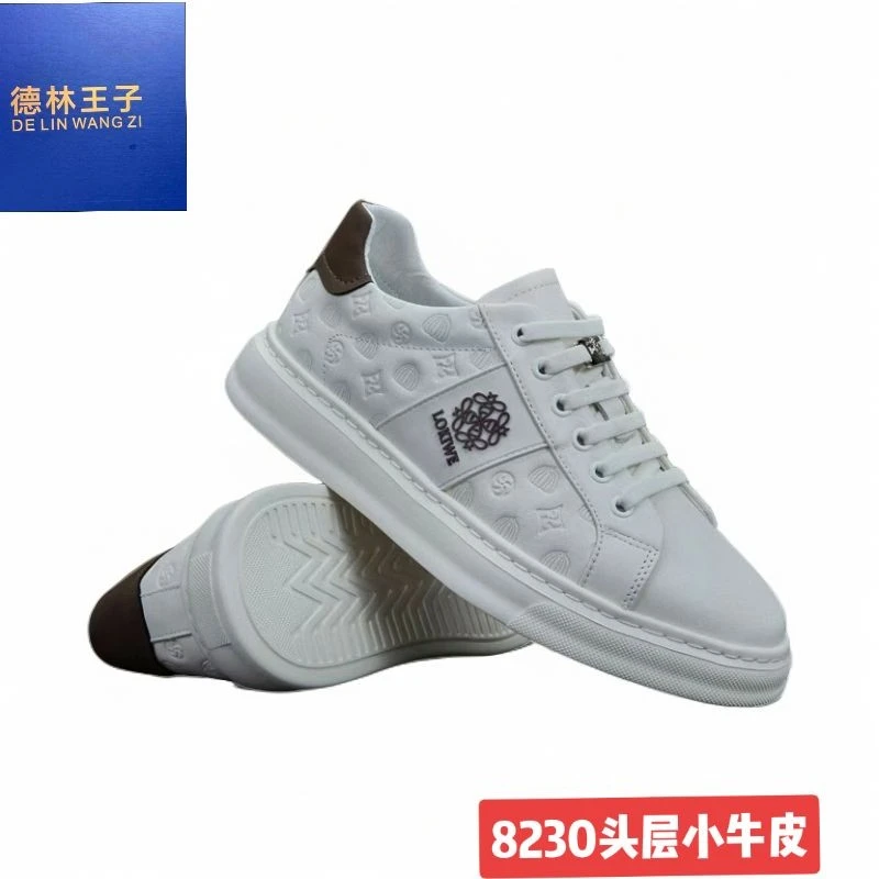 德林王子高端头层牛皮夏季白色时尚潮流舒适透气百搭男休闲鞋皮鞋