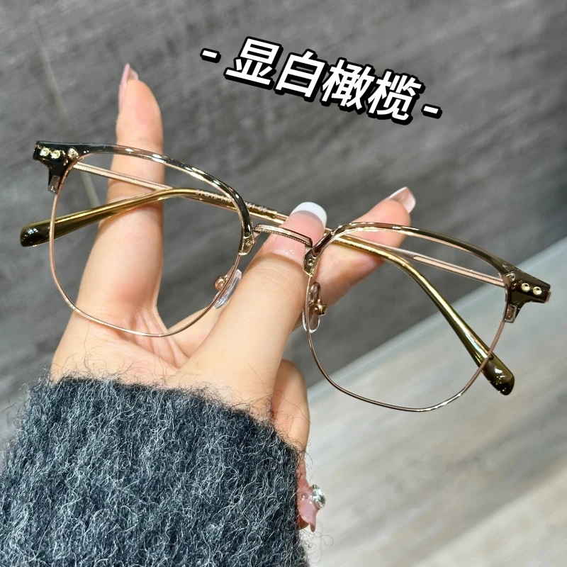 8151 方框近视眼镜女可配度数散光复古素颜显脸小橄榄绿镜架男