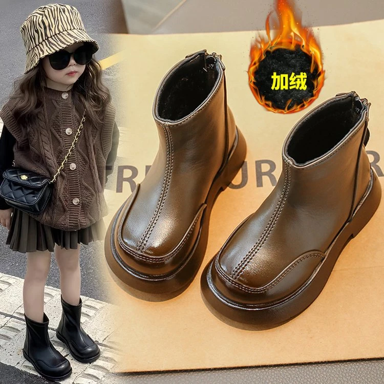 儿童马丁靴秋冬款2023新款儿童靴子加绒冬季短靴二棉鞋洋气小皮靴