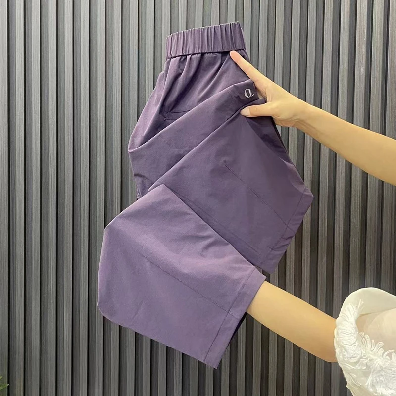 超薄超轻宽松气球裤~松紧腰八分灯笼裤藏蓝百搭夏季酷爱七分裤子