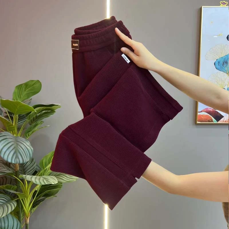 雪尼尔阔腿裤女春秋冬2024年新款垂感高腰窄版直筒裤洋气休闲裤子