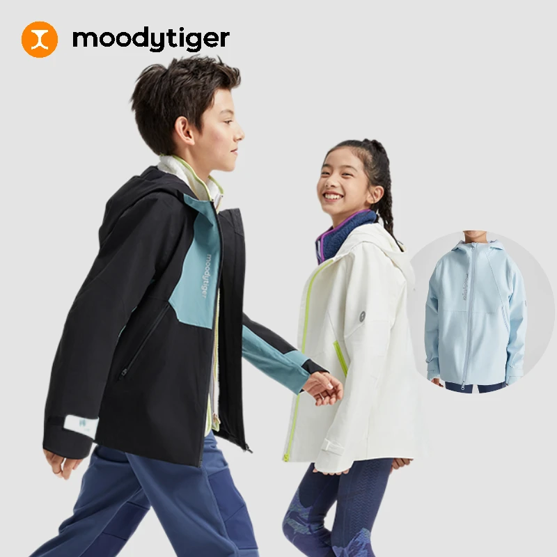moodytiger儿童外套春秋冬加绒保暖防风摇粒绒户外冲锋衣【H】