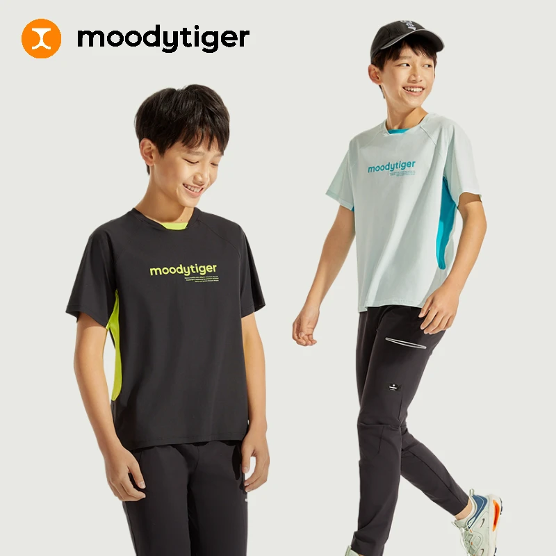 moodytiger夏款男童运动户外透气撞休闲色舒适短袖T恤【x】