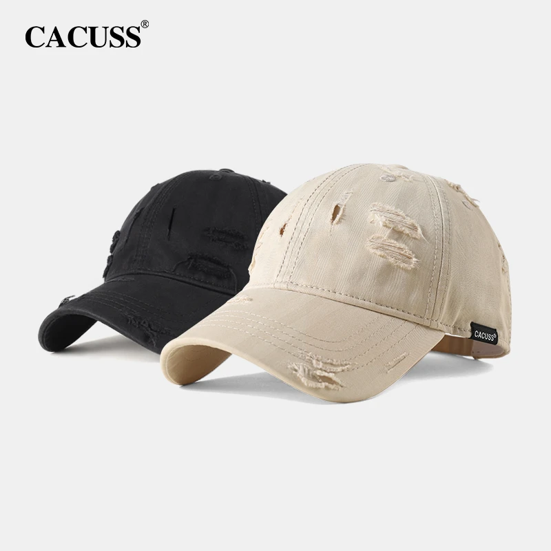 Cacuss夏季户外透气潮流破洞百搭软顶大头围棒球帽