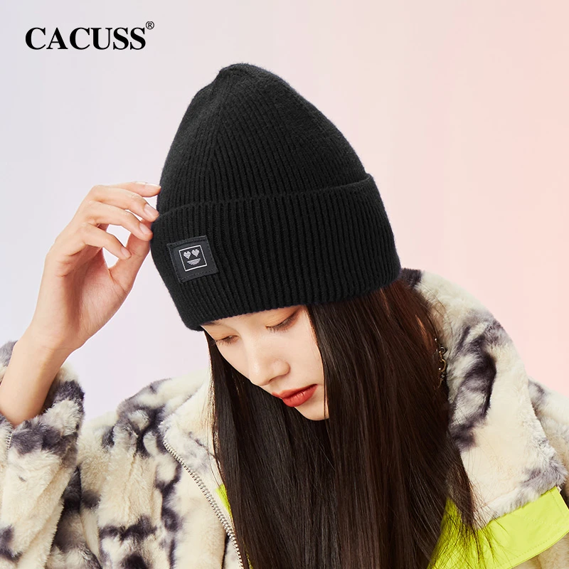 【甄选】Cacuss秋冬针织帽女大头围包头护耳笑脸冷帽潮休闲毛线帽男