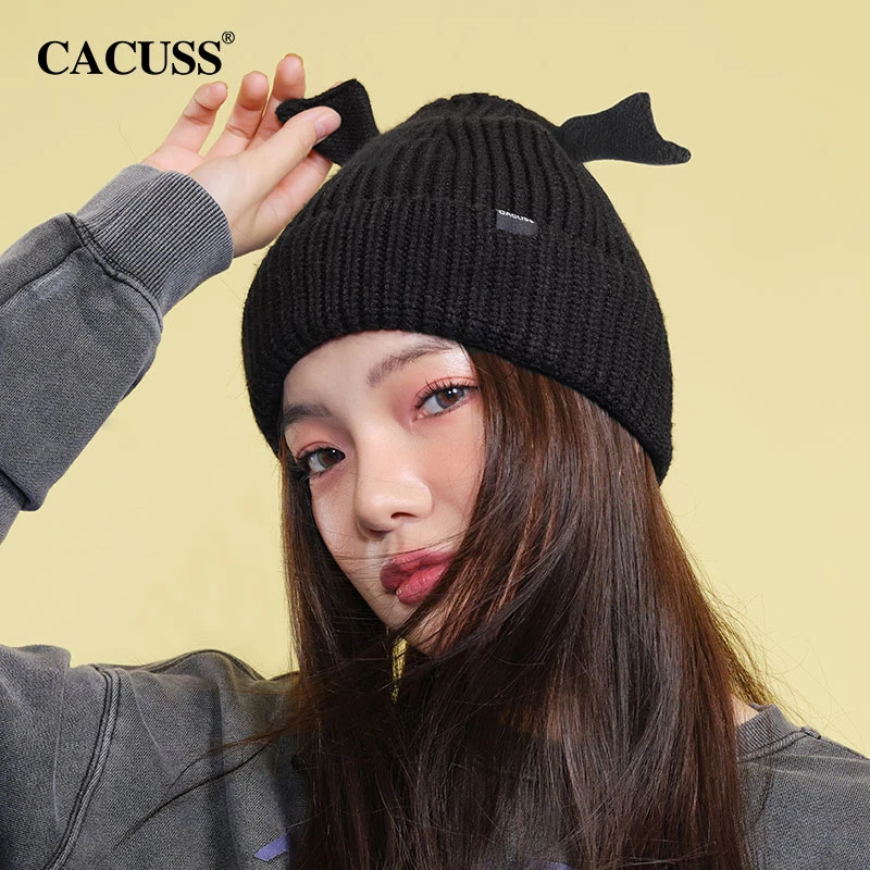 【甄选】Cacuss秋冬季纯色可爱萌趣小耳朵针织冷帽女保暖百搭毛线帽