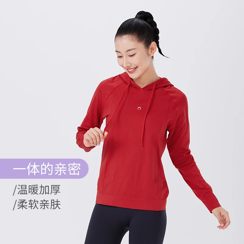 JSC加厚保暖毛圈无缝一体健身服温暖蓄热连帽长袖亲肤上衣