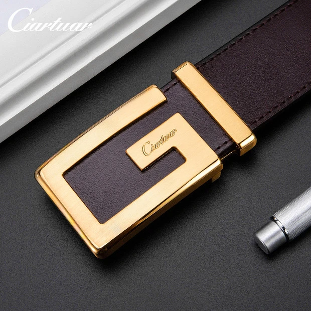 卡西亚年轻人腰带男平滑扣牛皮皮带男真皮纯牛皮男士腰带真皮