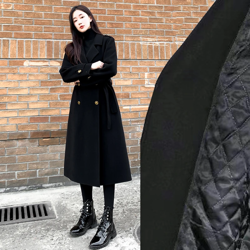 大码胖妹妹呢子大衣2024冬季新款气质宽松双排扣毛呢外套夹棉加厚