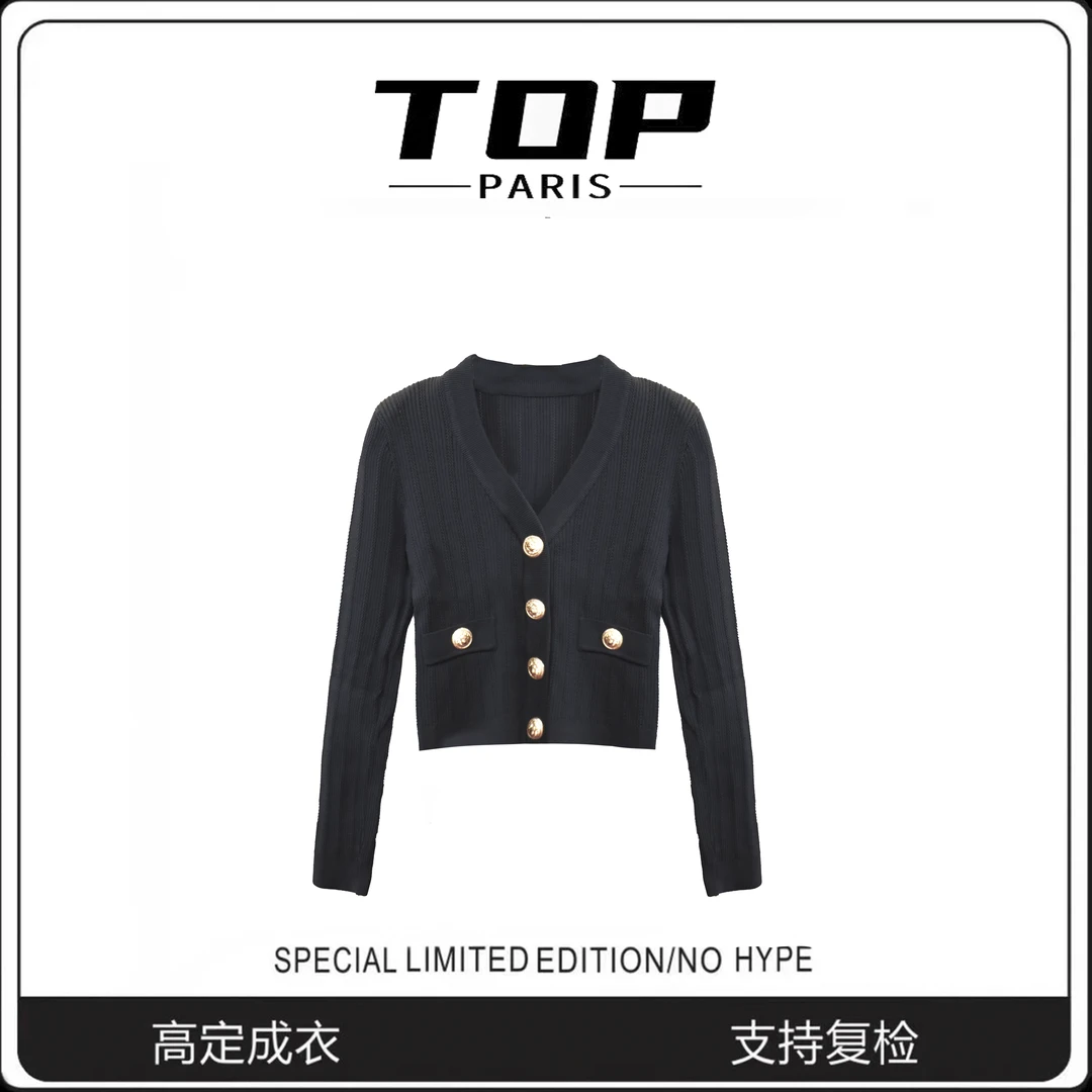 TOP【巴小曼】时尚百搭针织轻奢气质长袖针织开衫KG890