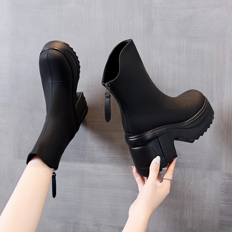 【萝莉公主10cm增高跟】2025年新款小个子中筒马丁靴女秋冬真皮短靴