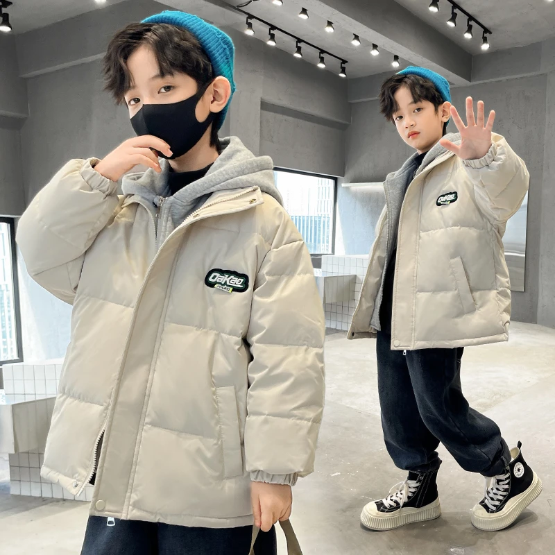 男童秋冬季韩版外套夹棉保暖中大童洋气棉服儿童连帽男孩棉袄加厚