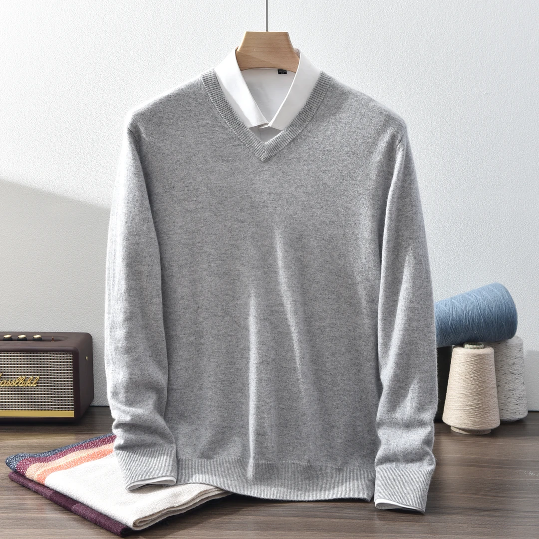 {康赛妮}男款V领秋冬商务休闲居家百分百羊绒衫