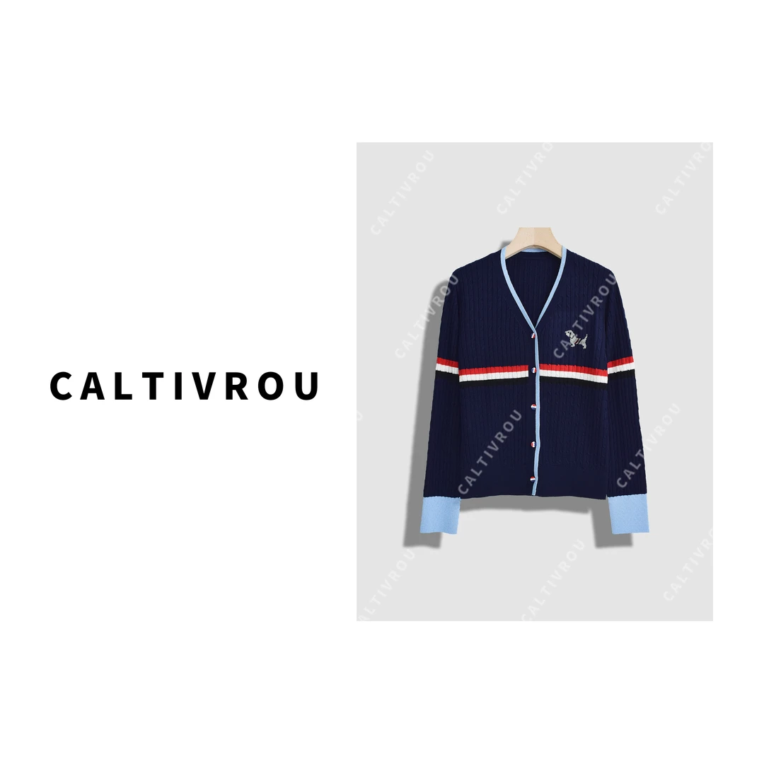 Caltivrou云裳暖意~针织开衫女设计感刺绣外套气质短上衣Y12443-X