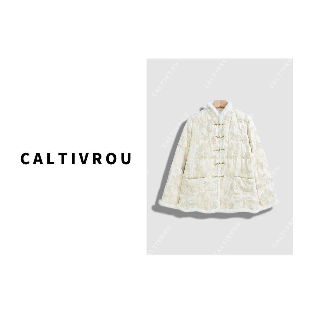 【现货】府上千金~刺绣款拼接水貂毛中式羽绒服-A925-Y8761