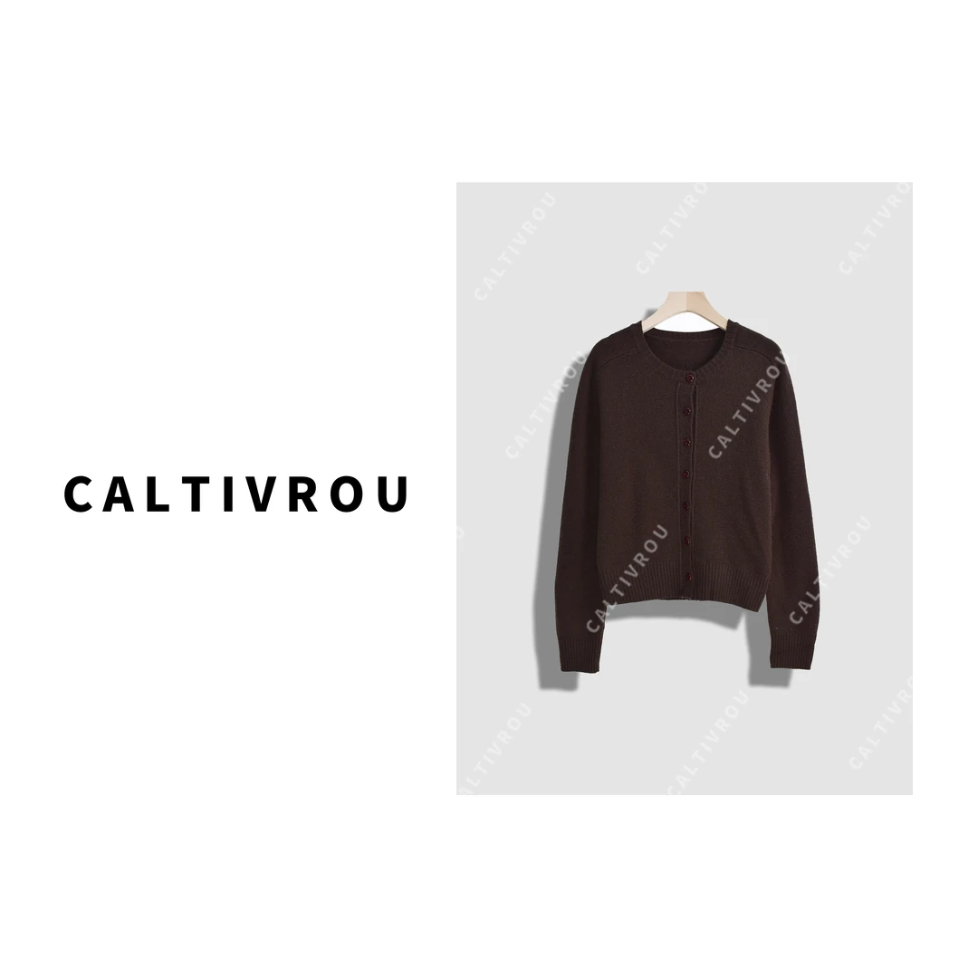 Caltivrou栗影微光~复古慵懒软糯针织开衫-Y12457-X