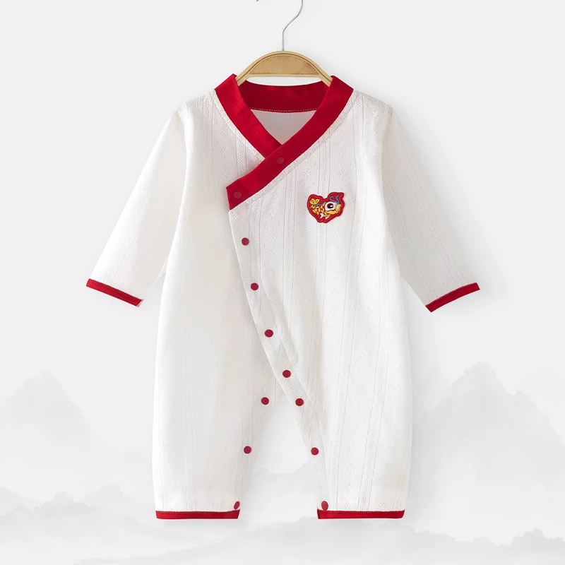 婴儿中国风连体衣 新生儿满月服纯棉哈衣夏 宝宝长袖爬服春秋薄款