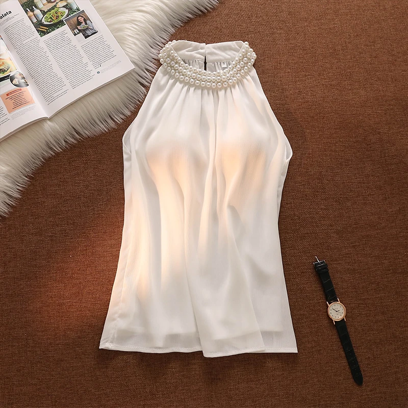 法式钉珠高级感露肩挂脖吊带背心女外穿宽松气质无袖许妍同款衣服