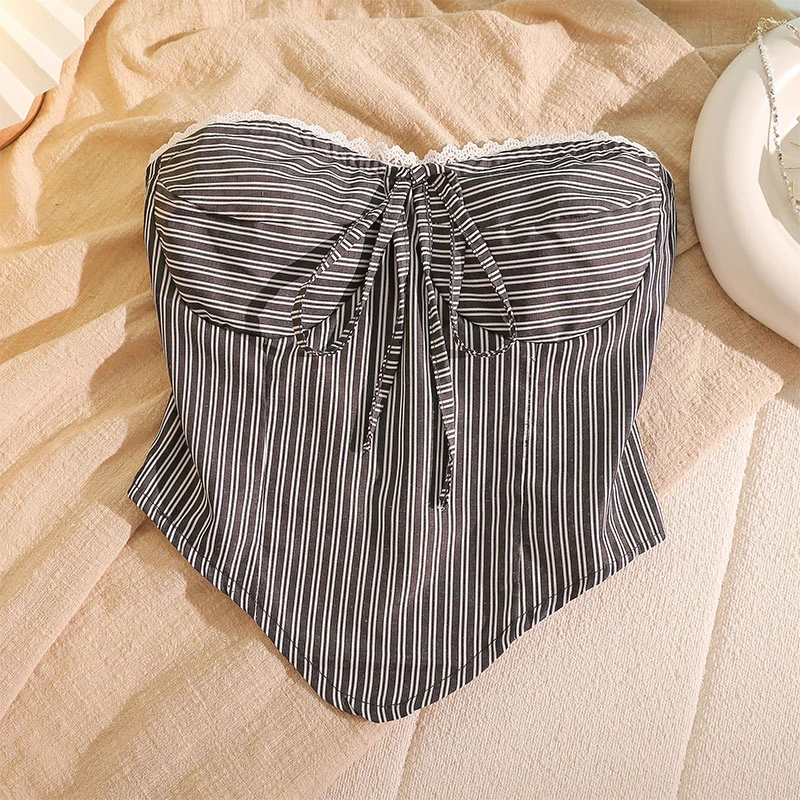 黑白条纹吊带背心女性感抹胸美背露肩辣妹小众高级感设计无袖上衣